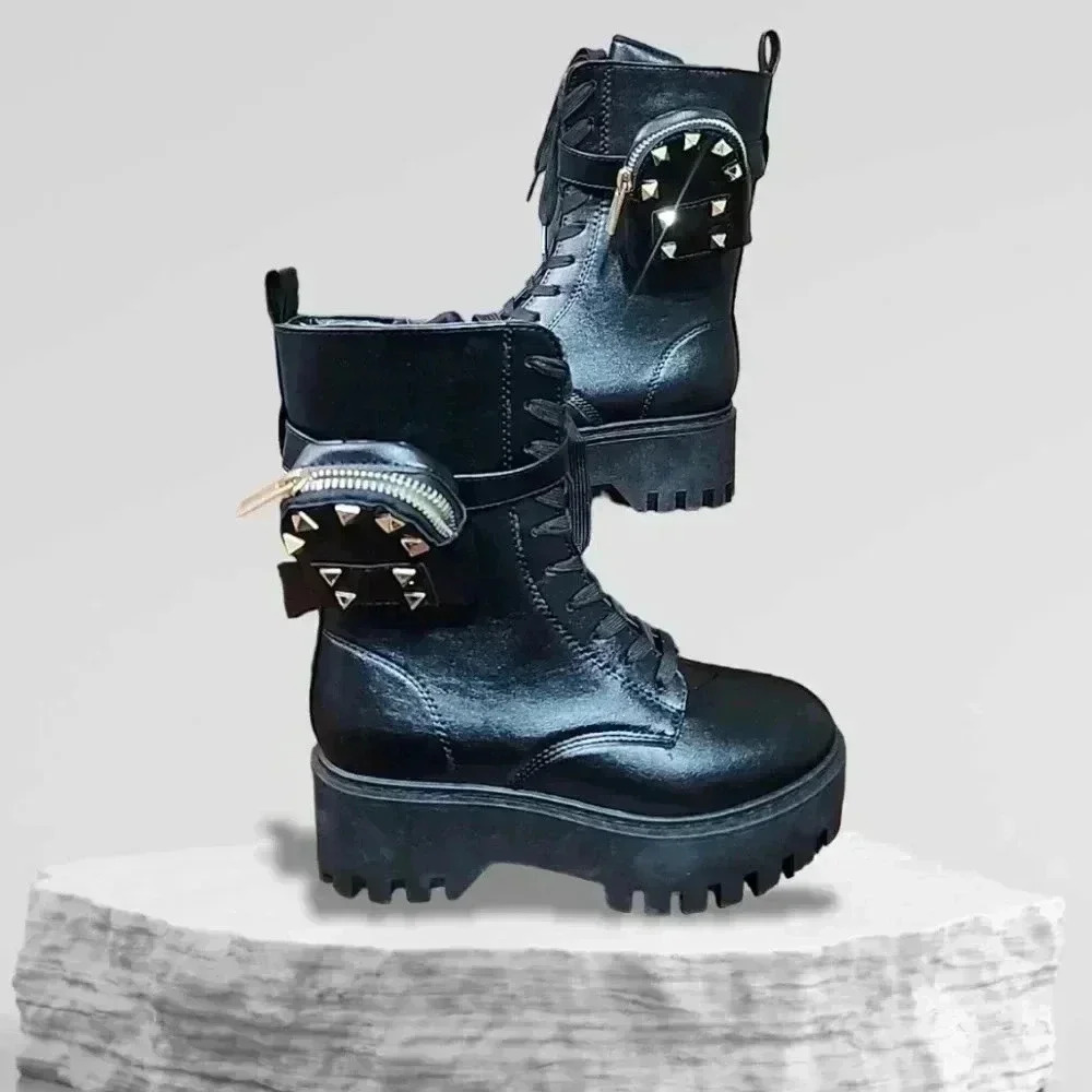 ROUGE Combat Grunge Emo Black Platform Boots. Brand new in the box. Size… - Picture 3 of 14